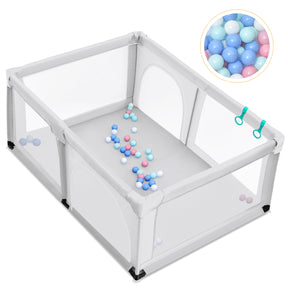 190 x 120 x 69 cm Large Baby Playpen with 50 Balls & Breathable Mesh Zipper Door