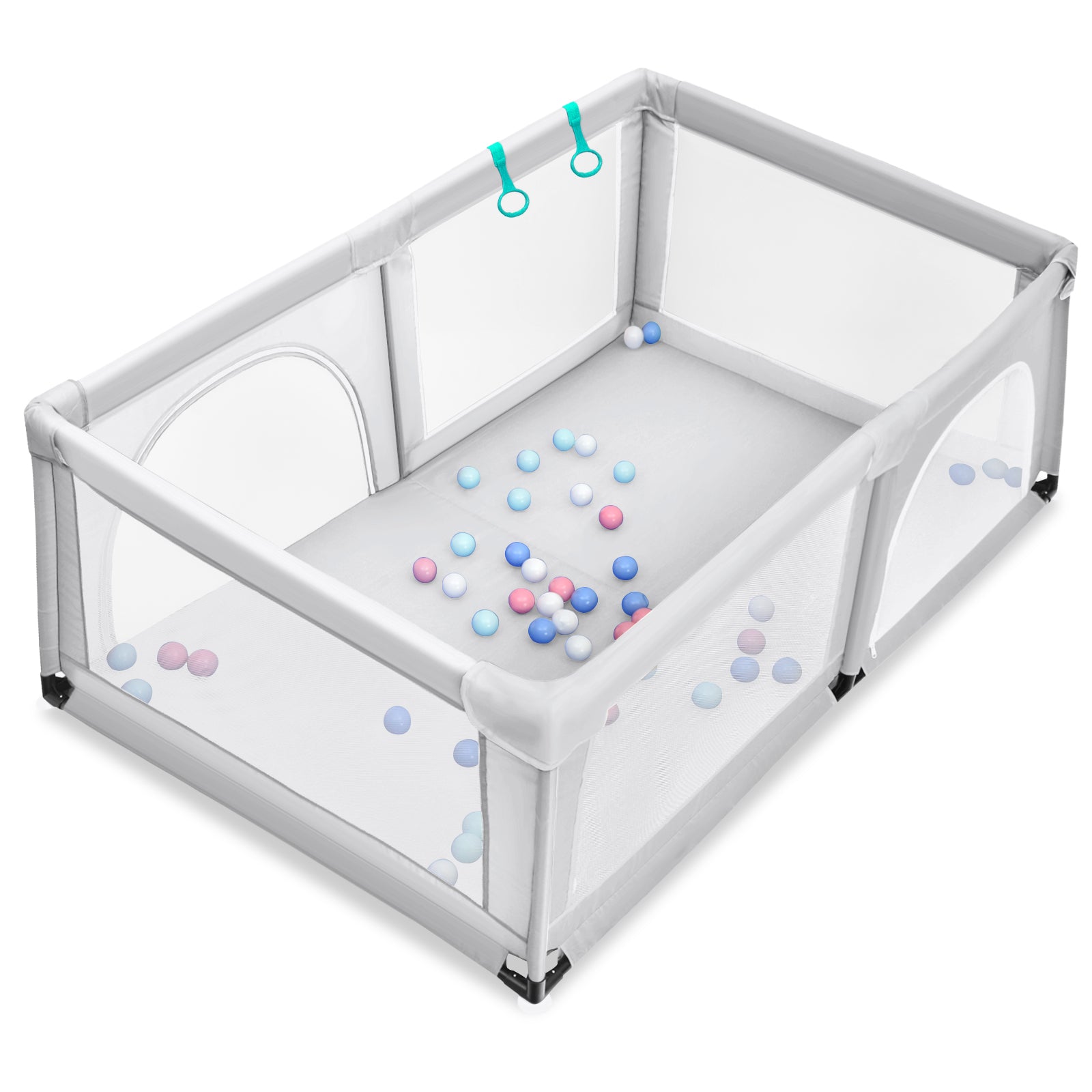 190 x 120 x 69 cm Large Baby Playpen with 50 Balls & Breathable Mesh Zipper Door