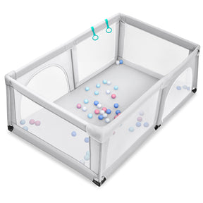 190 x 120 x 69 cm Large Baby Playpen with 50 Balls & Breathable Mesh Zipper Door