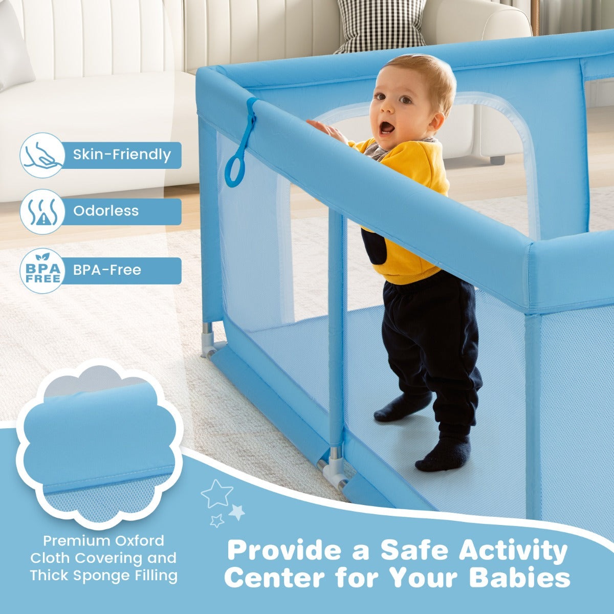 200 x 180 x 68 cm Baby Safety Playard with Soft Breathable Mesh