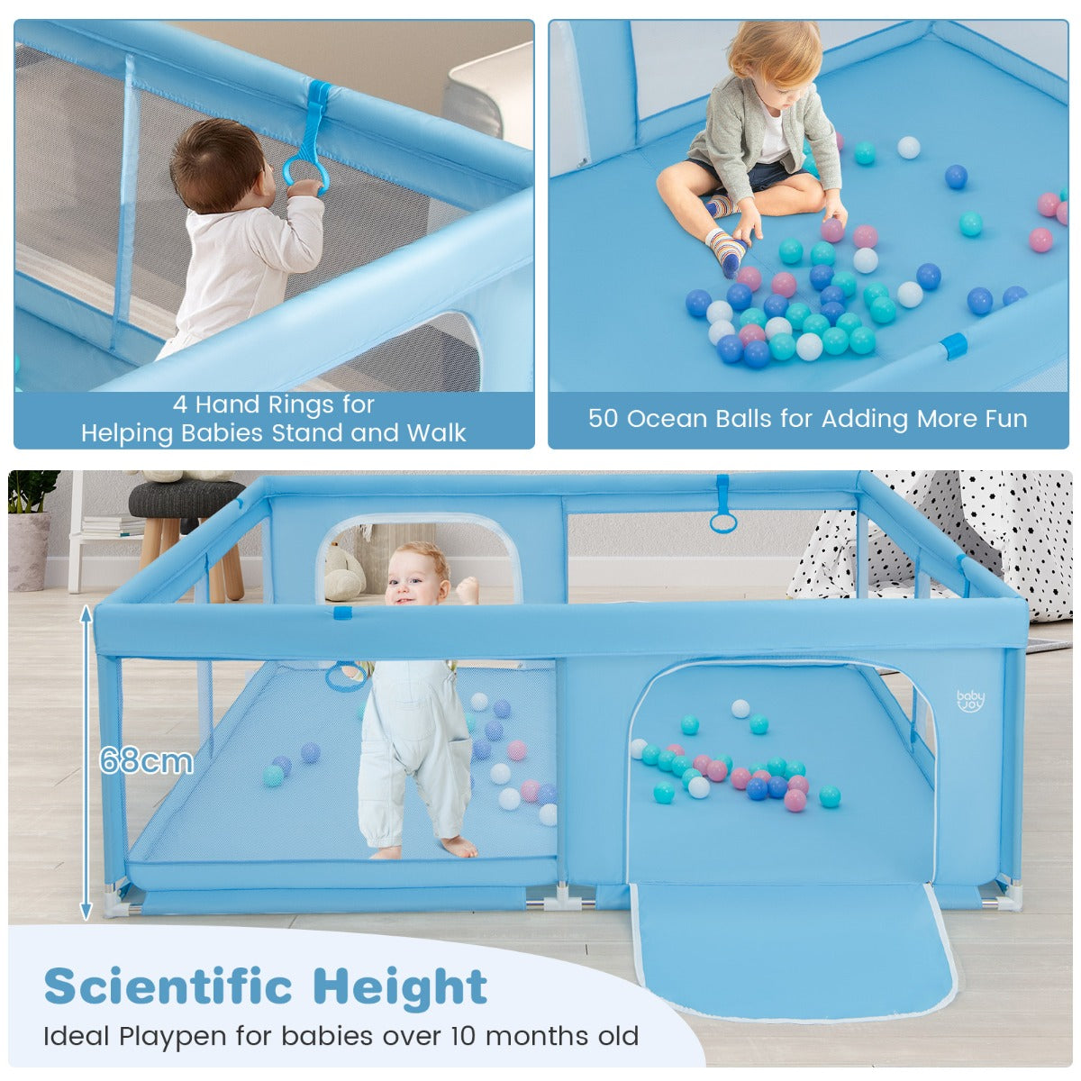 200 x 180 x 68 cm Baby Safety Playard with Soft Breathable Mesh