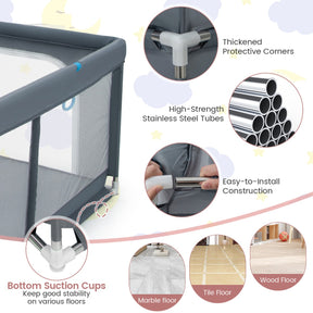 200 x 180 x 68 cm Baby Safety Playard with Soft Breathable Mesh