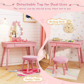 Kids Princess Makeup Vanity Set with LED Lighted Mirror and Stool