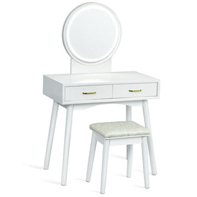 Vanity Set with Rounded and Lighted Mirror in 3 Light Colors