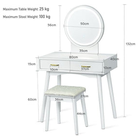 Vanity Set with Rounded and Lighted Mirror in 3 Light Colors