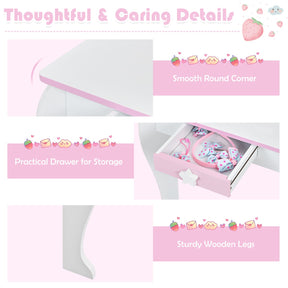 Kids Vanity Table and Chair Set with Mirror & Stool