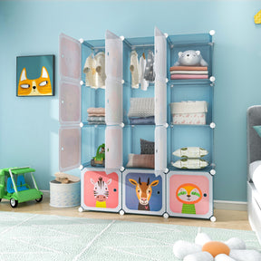 12-Cube Wardrobe Baby Dresser with Doors and 2 Rods