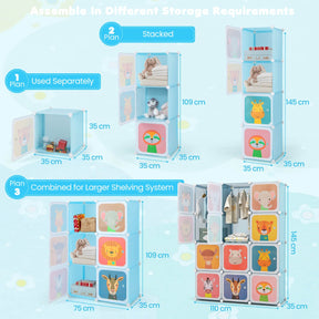 12-Cube Wardrobe Baby Dresser with Doors and 2 Rods