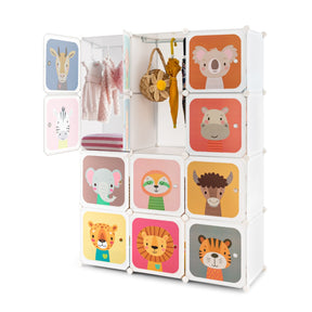 12-Cube Wardrobe Baby Dresser with Doors and 2 Rods