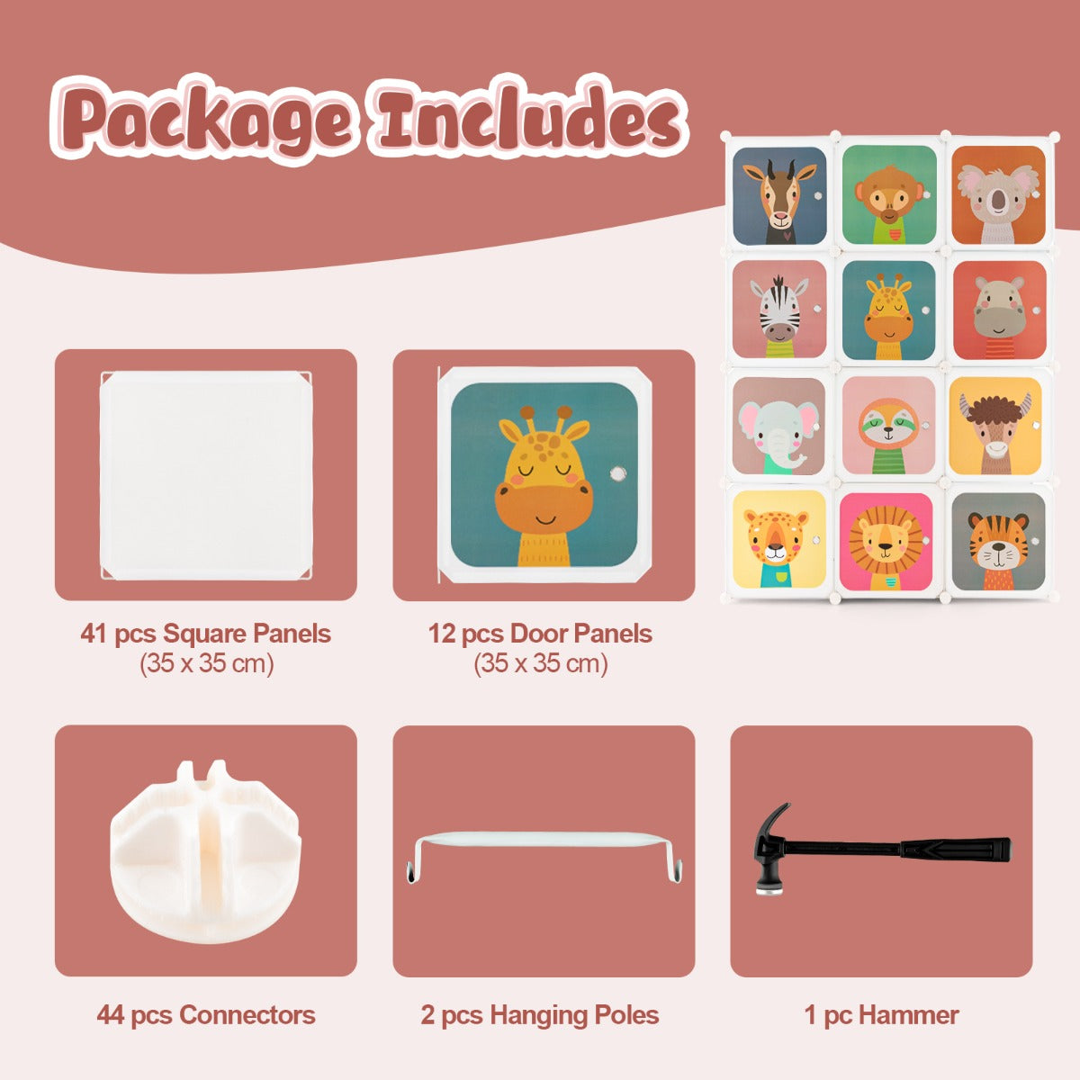 12-Cube Wardrobe Baby Dresser with Doors and 2 Rods