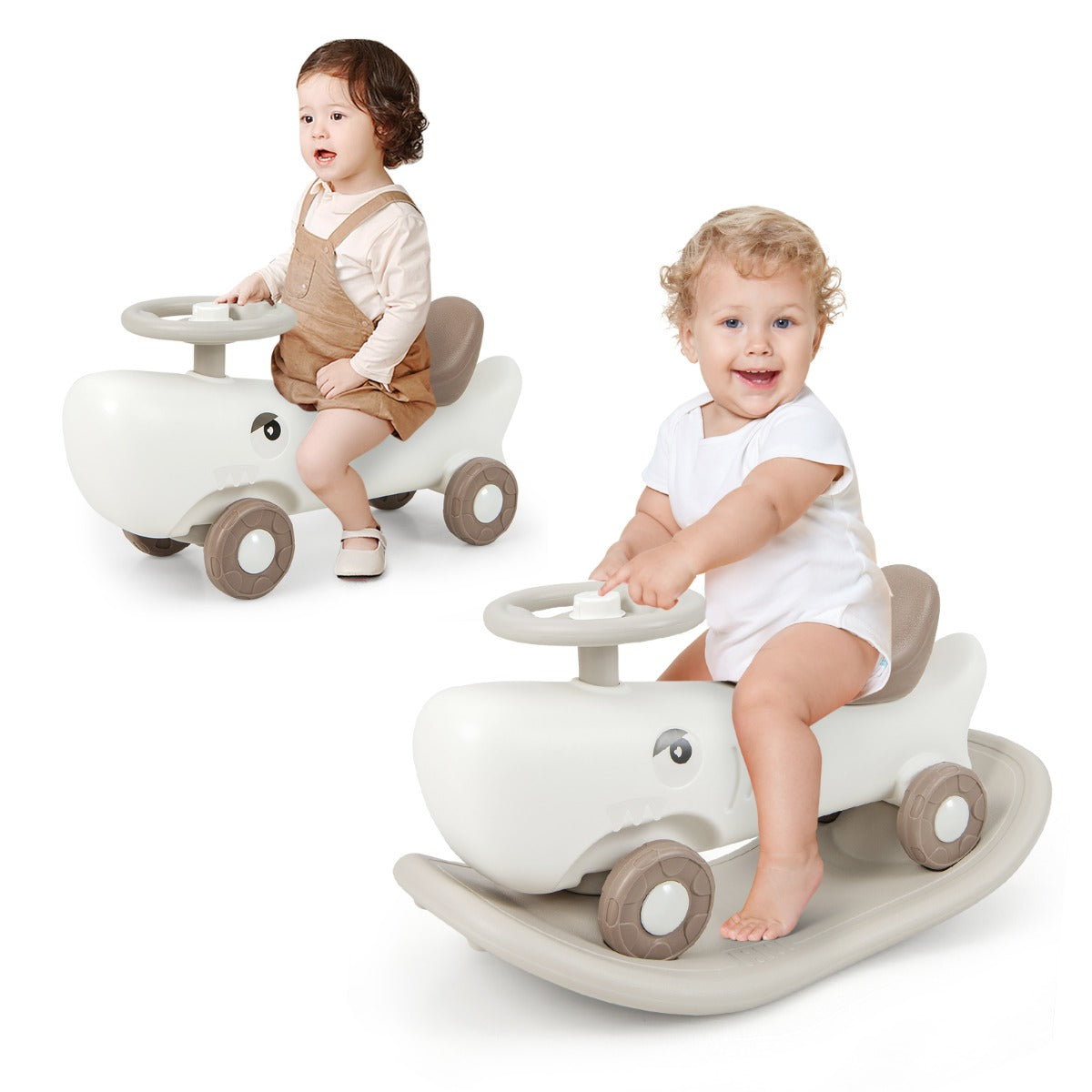 3-in-1 Kids Rocking Horse & Sliding Car, Toddler Ride-on Slide Car w ...
