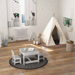 Kids Table & Chairs Set, 3-in-1 Wooden Toddler Activity Table with Storage, Reversible Tabletop & Blackboard for Art Craft, Drawing, Playroom