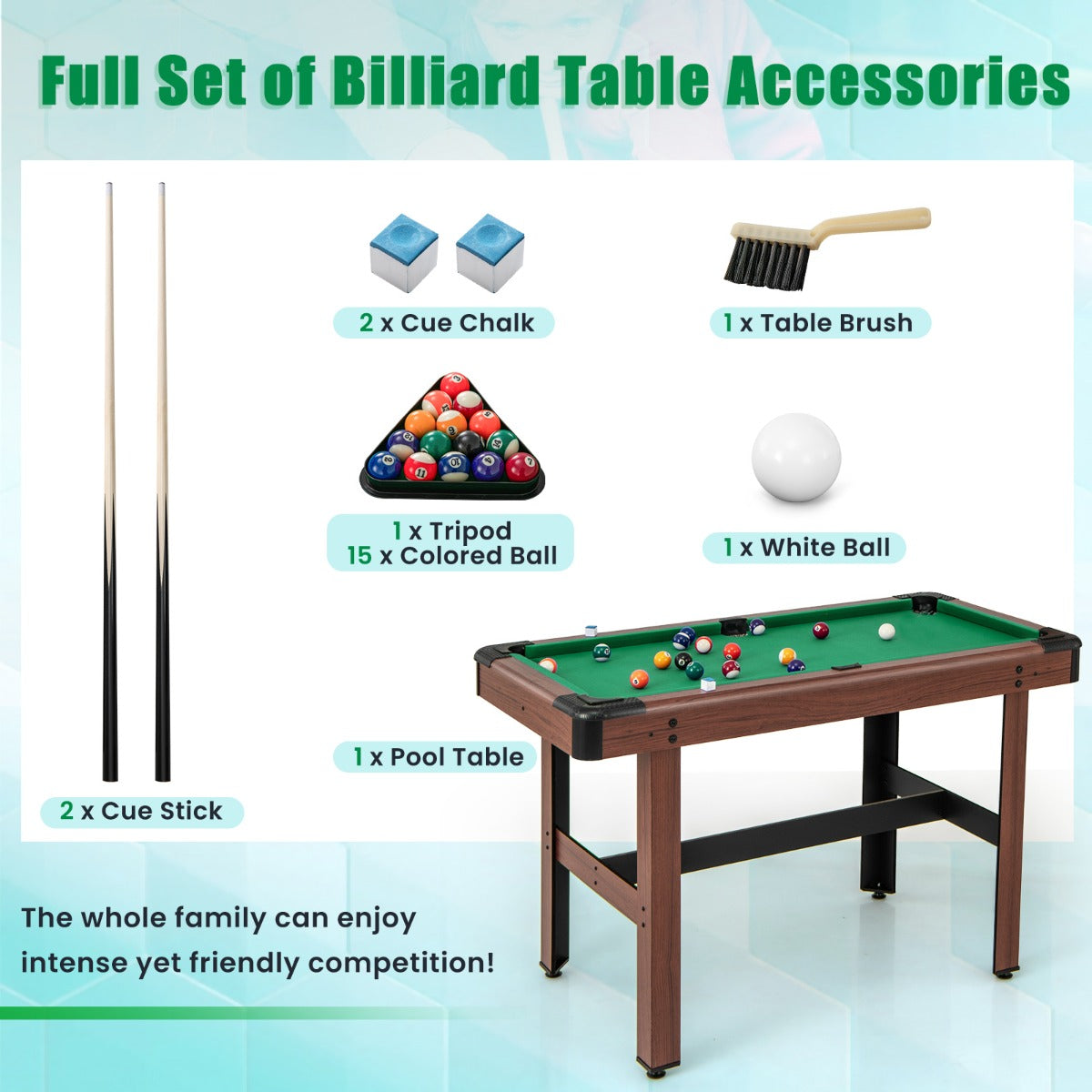 1.2M Wooden Billiard Game Table with Full Set of Balls