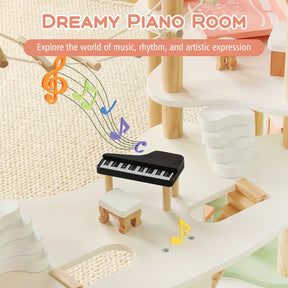 Wooden Dollhouse with 32 PCS Realistic Furniture Accessories and Roofs