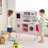 Wooden Play Kitchen Pretend Play Kitchen Toy Playset with Real Sounds and Lights