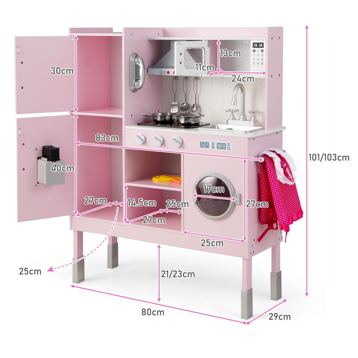 Wooden Play Kitchen Pretend Play Kitchen Toy Playset with Real Sounds and Lights