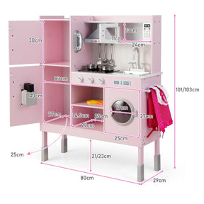 Wooden Play Kitchen Pretend Play Kitchen Toy Playset with Real Sounds and Lights