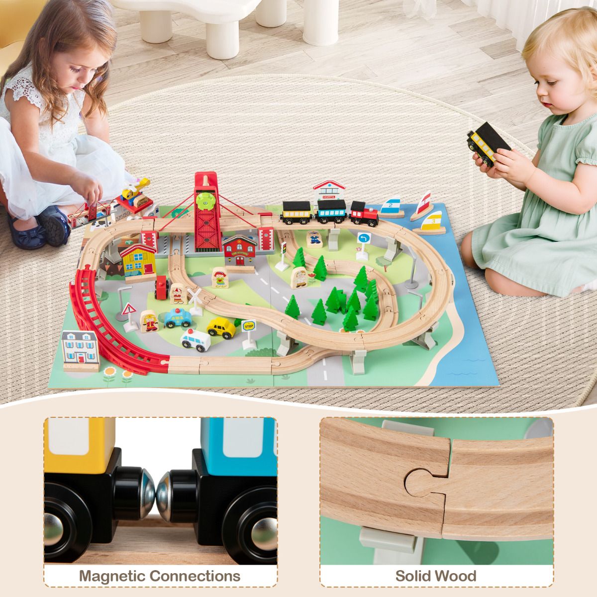 Wooden Train Table Multipurpose Activity Play Table with 3 Storage Bins