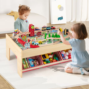 Wooden Train Table Multipurpose Activity Play Table with 3 Storage Bins
