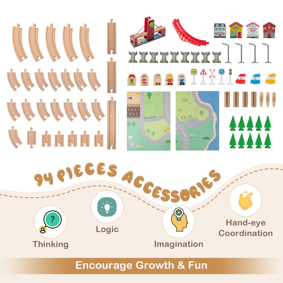 Wooden Train Table Multipurpose Activity Play Table with 3 Storage Bins