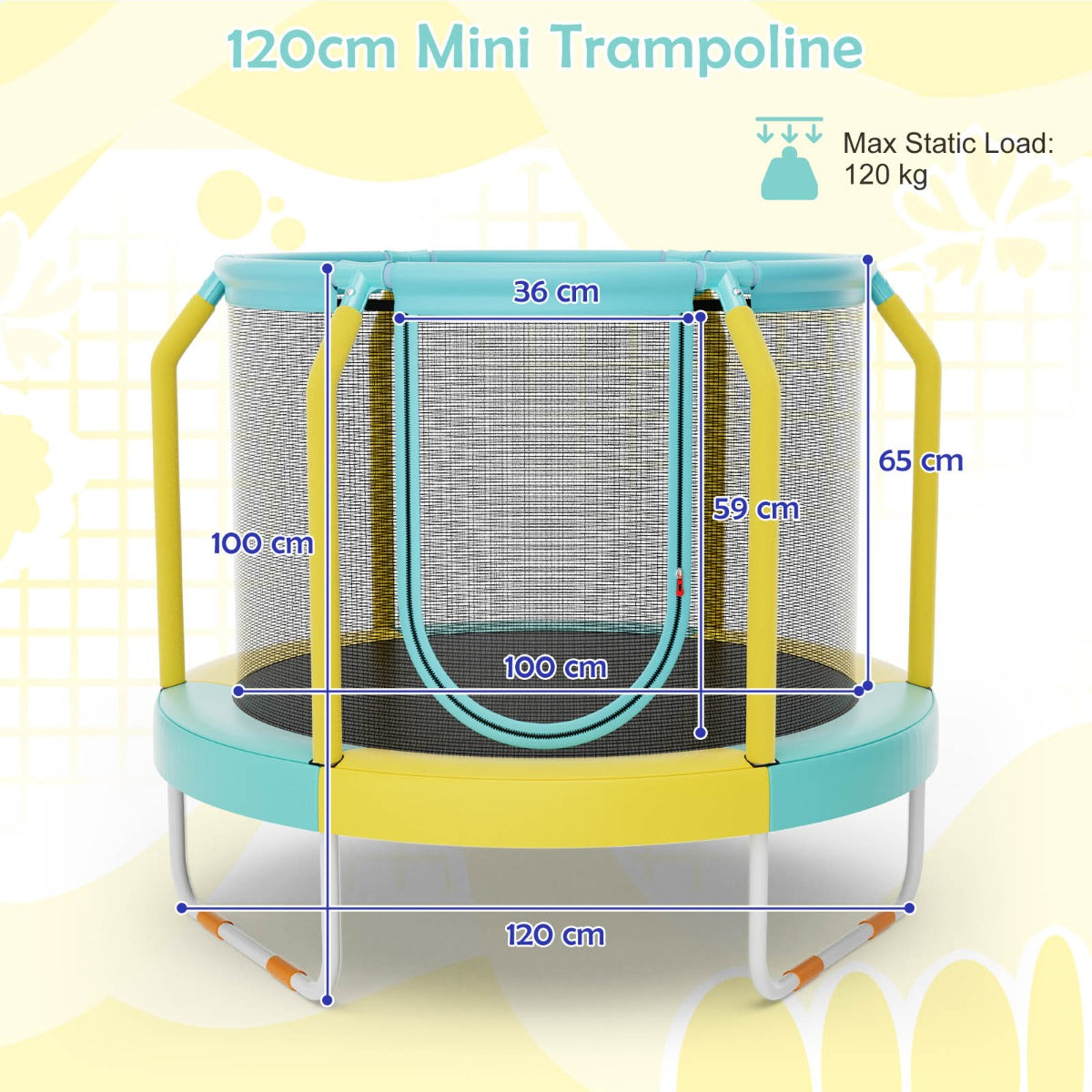 Recreational Trampoline with Heavy-duty Metal Frame for Kids