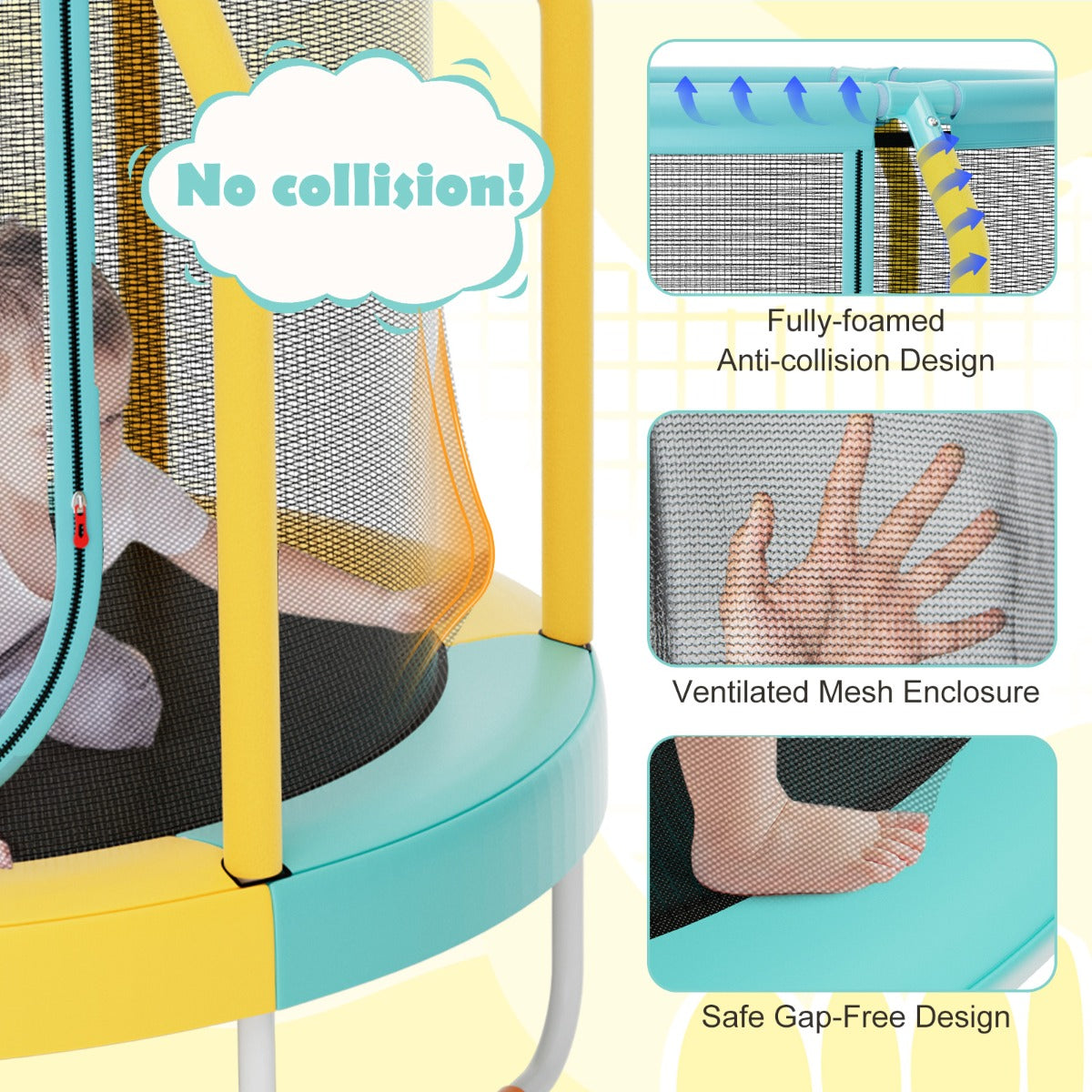 Recreational Trampoline with Heavy-duty Metal Frame for Kids