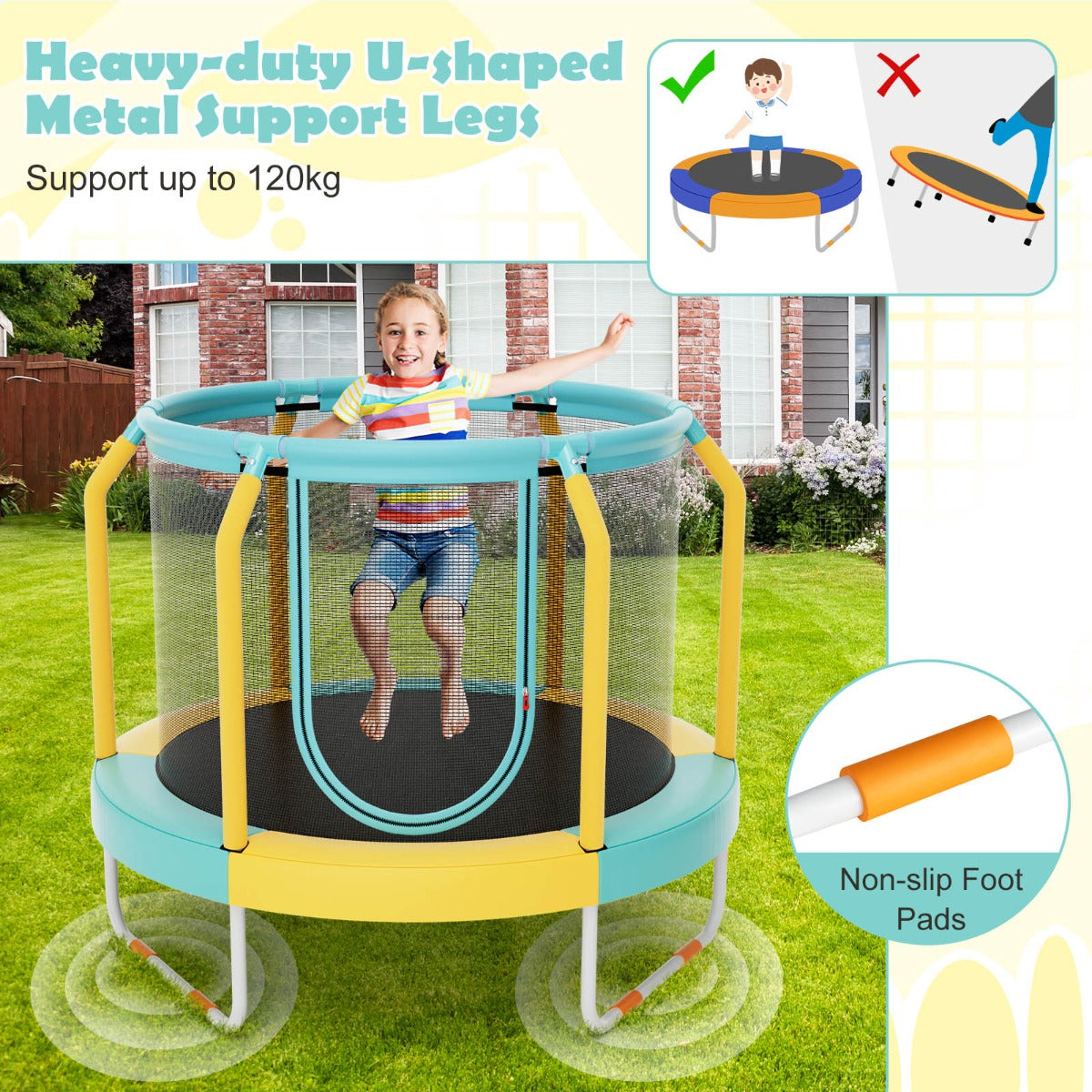 Recreational Trampoline with Heavy-duty Metal Frame for Kids