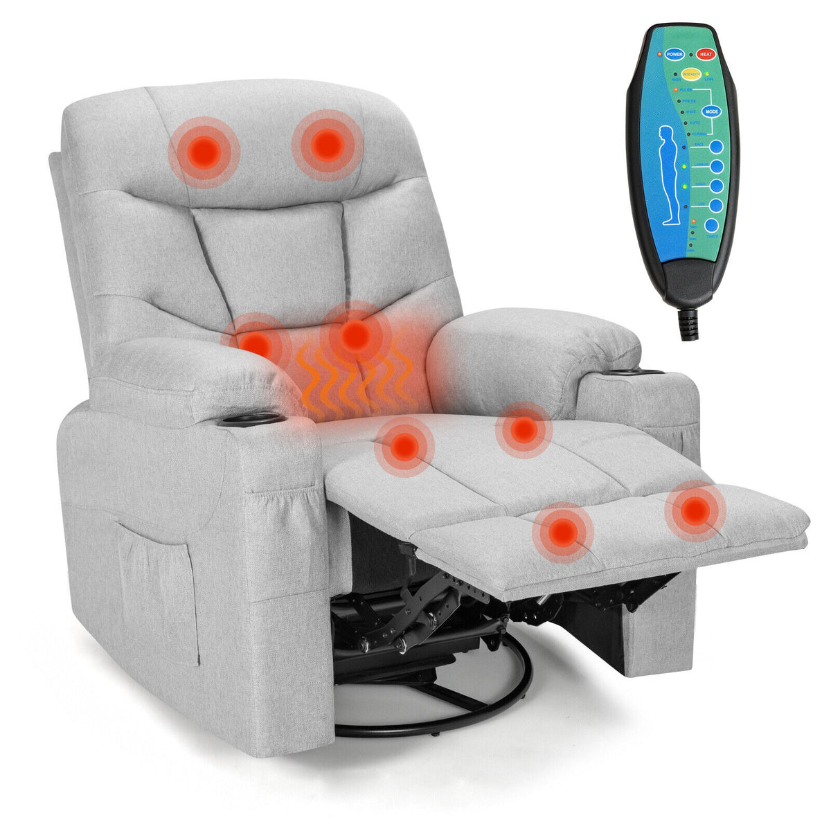 Leather Massage  Rocking Recliner Chair Sofa 360 Degree Swivel with Lumbar Heating & Remote Control
