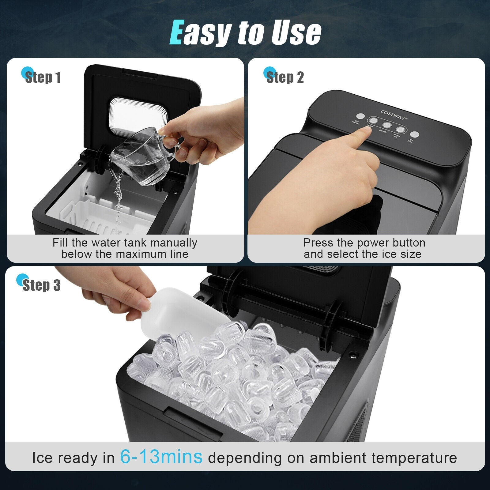 Hikidspace Ice Maker with Auto-Cleaning for Party, RV and Kitchen