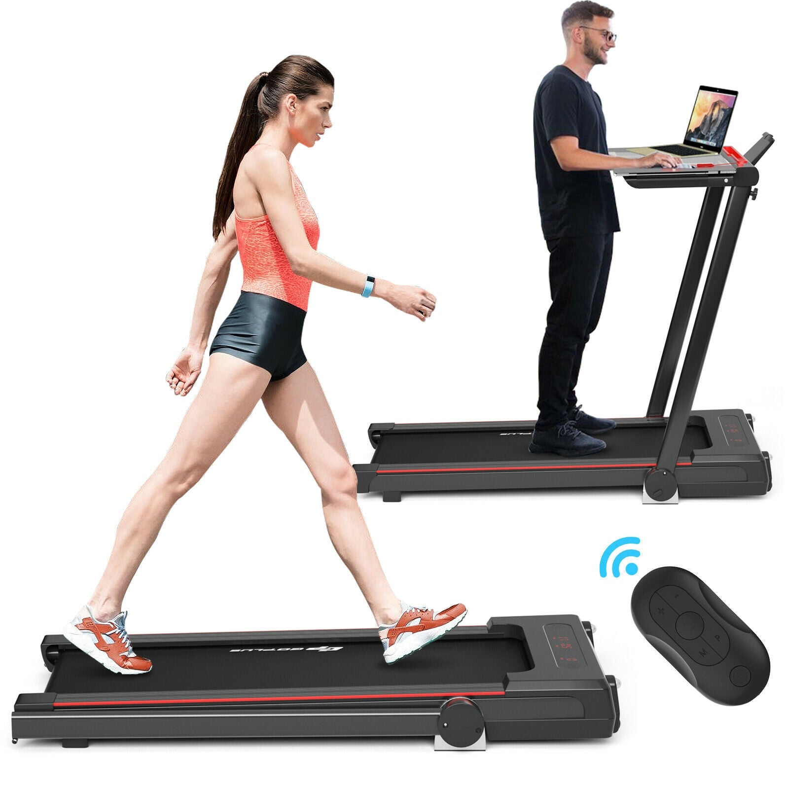 3-in-1 Folding Under Desk Treadmill with Large Desk and LCD Display