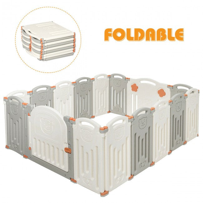 Hikidspace 16-Panel Foldable Baby Activity Playpen with Lock Door