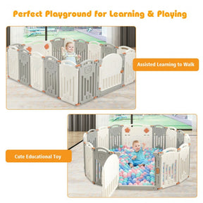 Hikidspace 16-Panel Foldable Baby Activity Playpen with Lock Door