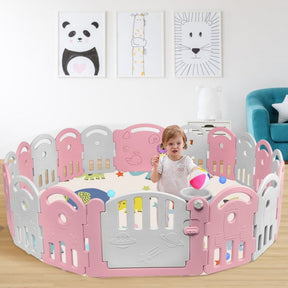 18-Panel Baby Playpen Kids Safety Play Center with Music Box & Basketball Hoop