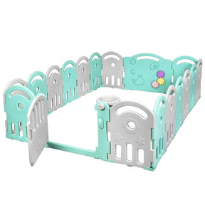 18-Panel Baby Playpen Kids Safety Play Center with Music Box & Basketball Hoop