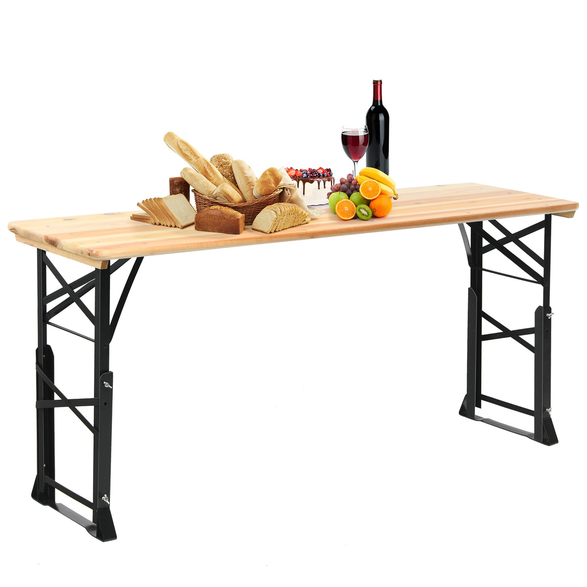 66.5 Inch Outdoor Wood Folding Picnic Table with Adjustable Heights