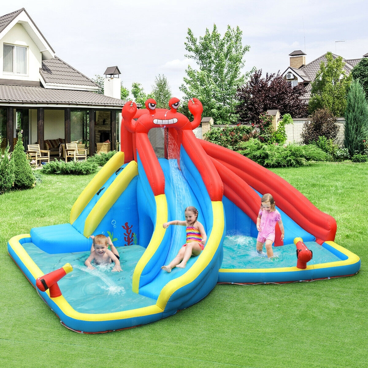 Inflatable Water Slide Bounce House with Water Cannon and 950W Air Blower