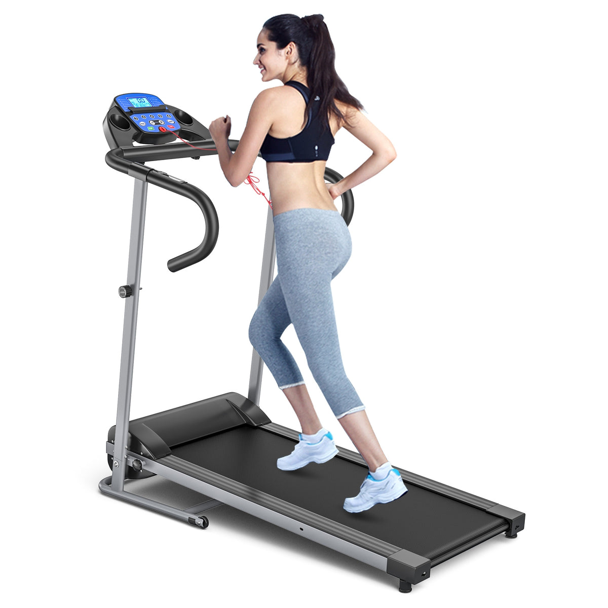 Folding Electric Treadmill with LCD Display and Heart Rate Sensor
