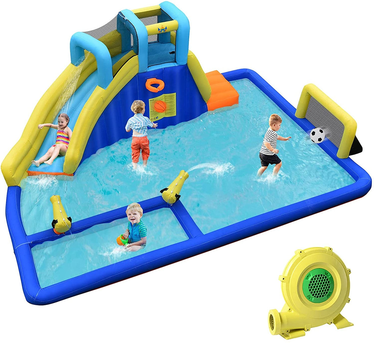 6-in-1 Inflatable Water Slides with Blower for Kids