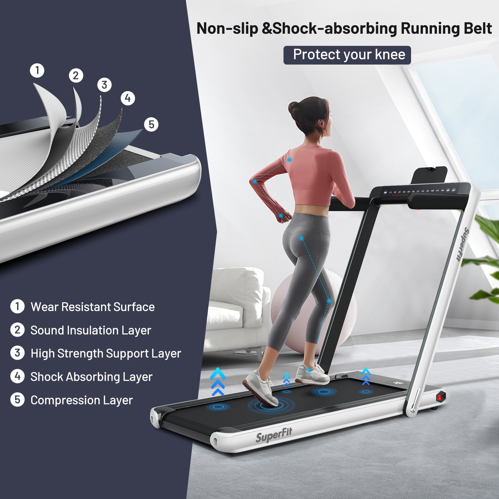 2-in-1 Foldable Walking Under Desk Treadmill with App Remote Control