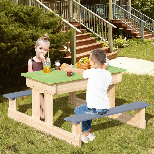 3-in-1 Wooden Kids Table and Chair Set  for Outdoor with Play Sandboxes