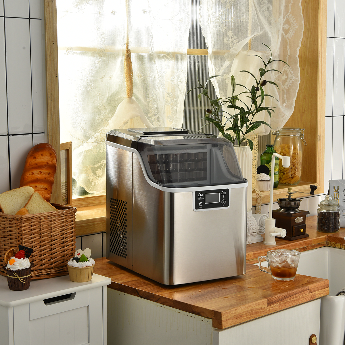 Hikidspace Electric Countertop Ice Maker with Ice Scoop and Basket