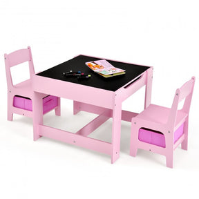 3-In-1 Kids Table Chairs Set With Storage Boxes and Blackboard Whiteboard Drawing