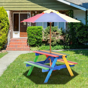 4-Seat Outdoor Kids Picnic Table Bench Set with Removable Folding Umbrella
