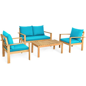 4 Pieces Acacia Wood Chat Set with Water Resistant Cushions for Pool & Outdoor Patio