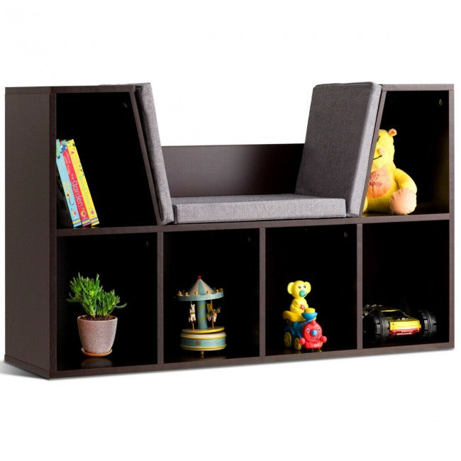 Hikidspace 6-Cubby Kid Storage Cabinet Bookcase with Cushion