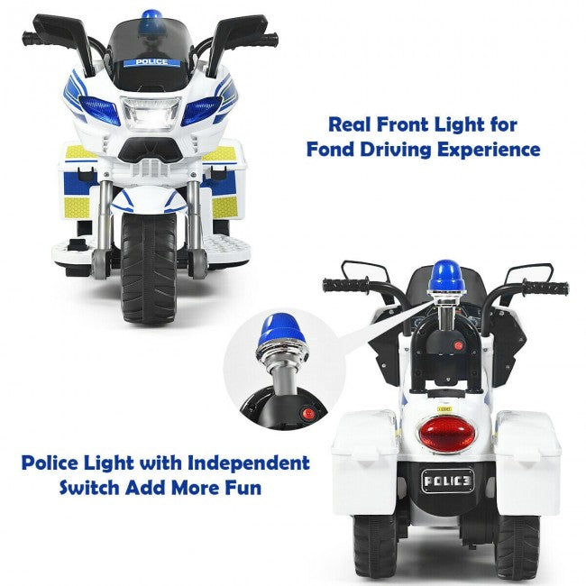 Hikidspace 6V 3-Wheel Kids Police Ride On Motorcycle with Backrest