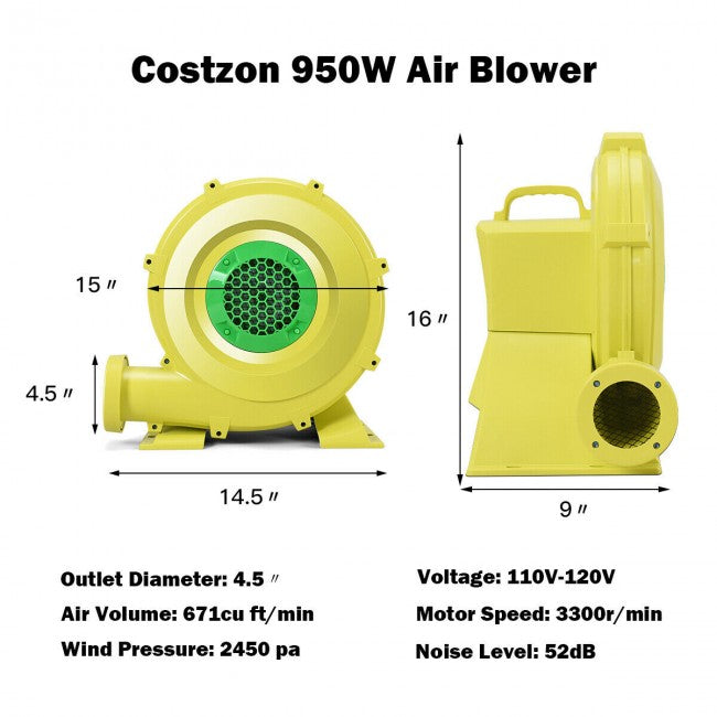950W 1.25 HP Air Blower Fan Pump for Bounce House