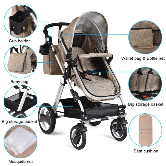 2-in-1 Convertible Bassinet Baby Stroller with Lockable Wheels