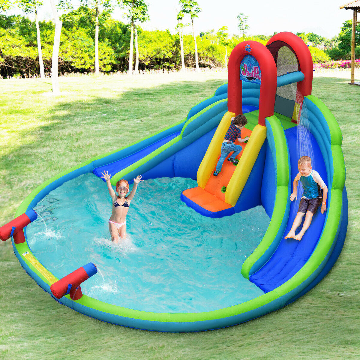 Inflatable Water Slide Bounce House with Splash Pool and Carrying Bag Without Blower