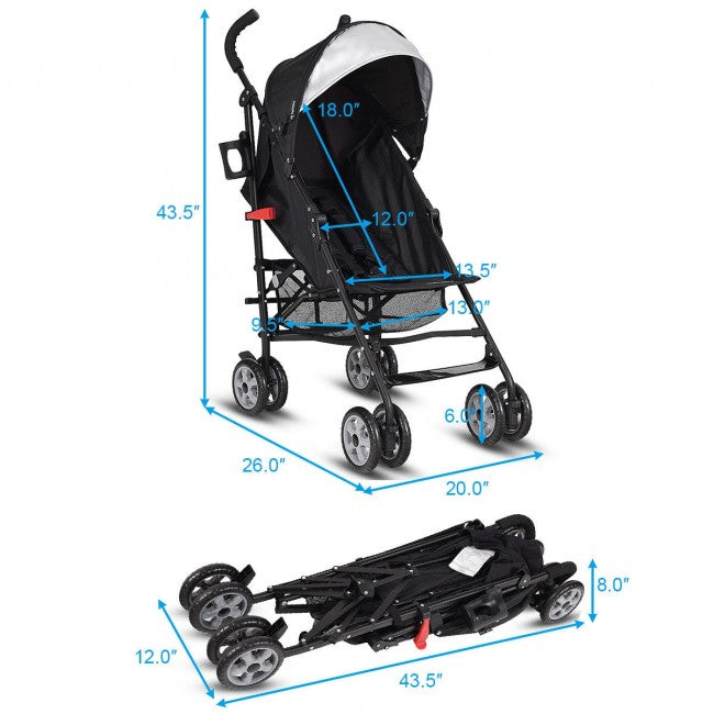Folding Lightweight Baby Toddler Travel Stroller with Adjustable Canopy